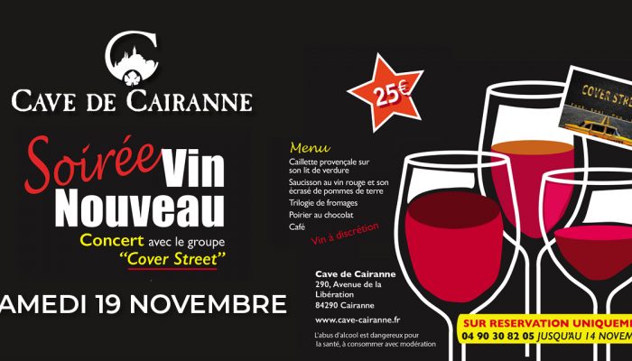 Soirée Vin Nouveau le Samedi 19 Novembre à 19h30
